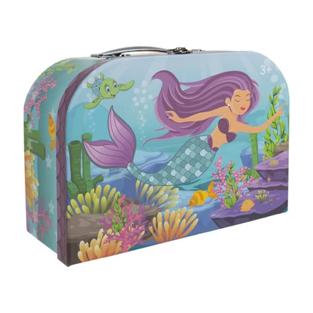 Sellő mintás játék teáskészlet dobozban, teáskannával, tálcával, 9 részes, fém készlettartóban, pasztell színű