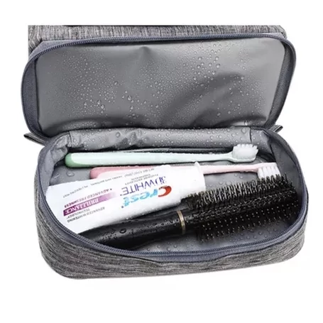 Kozmetikai utazótáska, kihajtható, felakasztható, vízálló, 11 rekesszel, 24,5×21×13,5 cm méretben, szürke színben