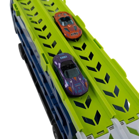 Autószállító kamion 6 db kisautóval, 57cm magas rámpával