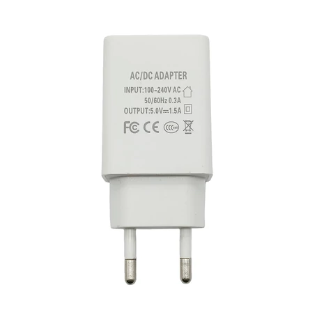 Univerzális USB fali hálózati adapter és töltő, EU csatlakozóval, AC 5V 1,5A, fehér