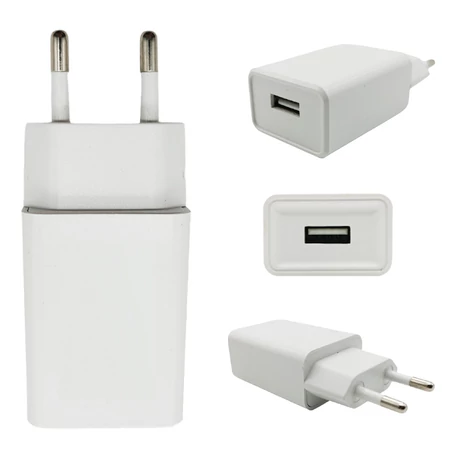 Univerzális USB fali hálózati adapter és töltő, EU csatlakozóval, AC 5V 1,5A, fehér