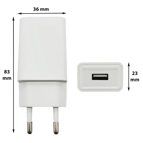 Univerzális USB fali hálózati adapter és töltő, EU csatlakozóval, AC 5V 1A, fehér