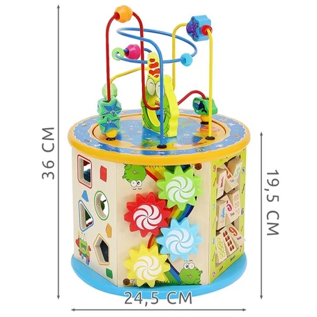 Többfunkciós fa készségfejlesztő henger, interaktív oktatójáték, 8 különböző játékkal