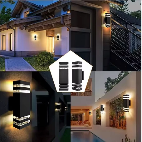 Worth Air kültéri, fali lámpa homlokzatra, vízálló kivitel IP65 védelemmel, 2 db E27 foglalattal, 60 W, fekete