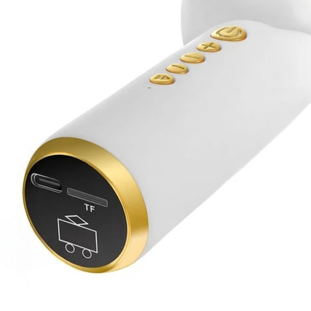 Vezeték nélküli fehér nyuszis karaoke mikrofon és hangszóró, RGB fényekkel és hangtorzítóval 