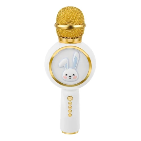 Vezeték nélküli fehér nyuszis karaoke mikrofon és hangszóró, RGB fényekkel és hangtorzítóval 