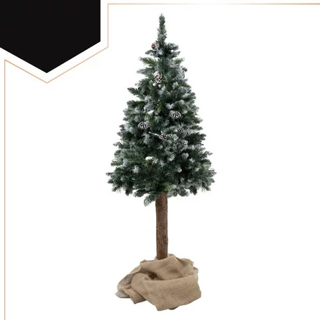 Prémium minőségű törzses műfenyő, karácsonyfa, havas ágakkal, tobozokkal, állítható magassággal, valódi impregnált fa törzzsel, műanyag talppal, 1.8 méter magassággal