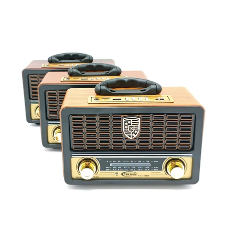 Akkumulátoros USB és AUX csatlakozós FM/AM/SW rádió, MP3 lejátszó távirányítóval, középbarna