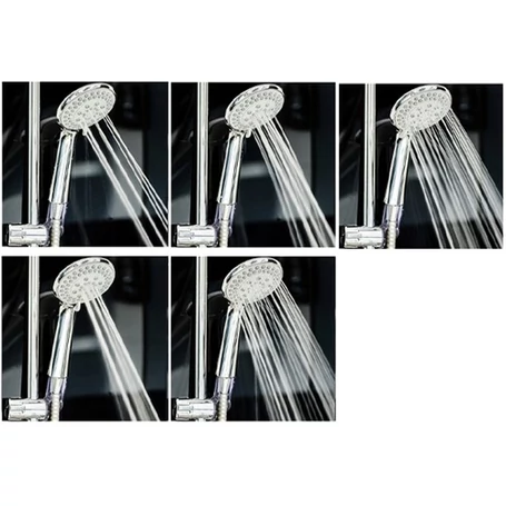3 részes zuhanyszett 5 állású multifunkciós zuhanyfejjel, 130 cm flexibilis csővel, fali tartóval