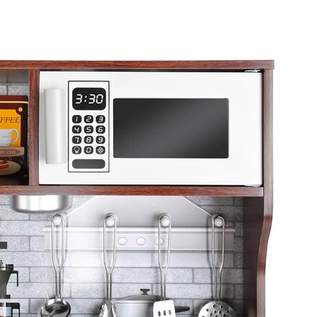 Fából készült játékkonyha, hang- és fényeffektekkel, izgalmas kiegészítőkkel, 80x80x24cm méretben, barna-fehér