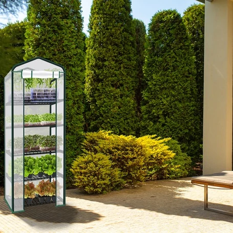 Mini fóliasátor, melegház, fém vázas, 5 polccal, 195 x 70 x 50 cm