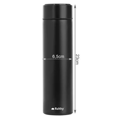 Prémium, intelligens, fémfalú termosz LED hőmérséklet-kijelzővel, 0,5 liter kapacitással, fekete