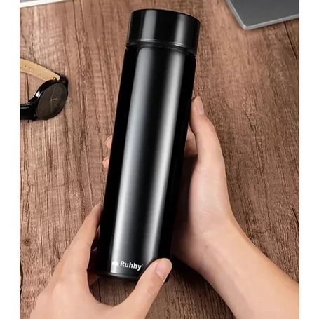 Prémium, intelligens, fémfalú termosz LED hőmérséklet-kijelzővel, 0,5 liter kapacitással, fekete