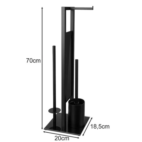 3in1 fürdőszoba szett, WC papír tartó állvány, WC kefe, matt fekete, acél