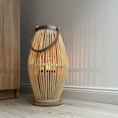 Bambusz rattan lámpa teraszra, gyertyatartó