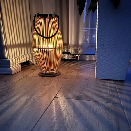 Bambusz rattan lámpa teraszra, gyertyatartó