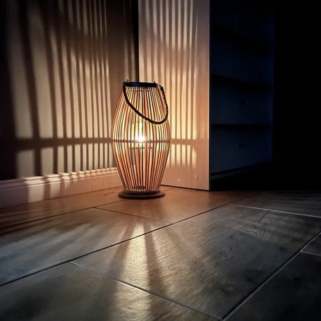 Bambusz rattan lámpa teraszra, gyertyatartó