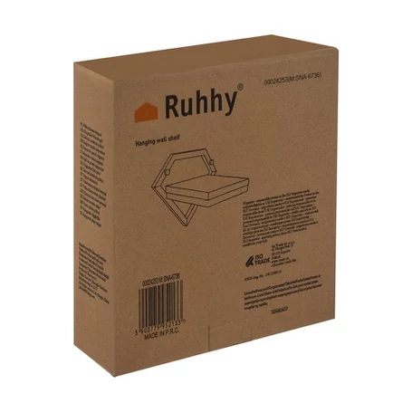 Loft stílusú falra akasztható fém kis polc, virágtartó, fa lappal, fekete-barna