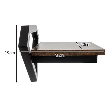 Loft stílusú falra akasztható fém kis polc, virágtartó, fa lappal, fekete-barna