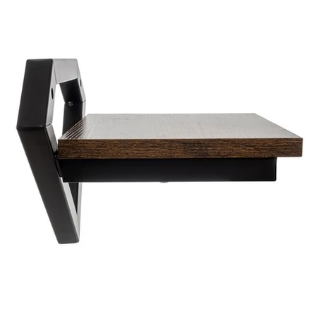 Loft stílusú falra akasztható fém kis polc, virágtartó, fa lappal, fekete-barna