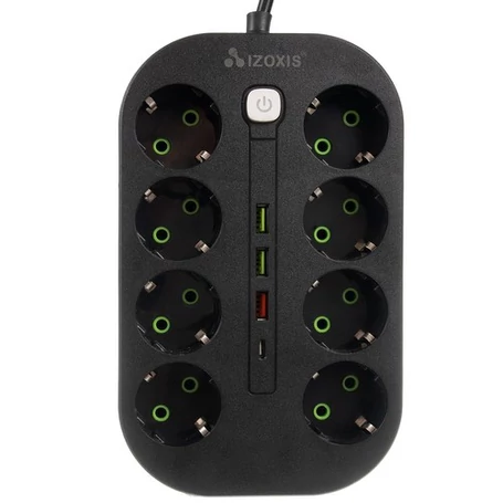 Hálózati elosztó 8 db aljzattal, 3 db USB és 1 db USB-C porttal,  2m hosszabbító