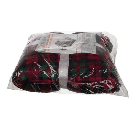 Vastag, puha kétszemélyes-kétoldalas, karácsonyi takaró, kockás mintával, 160x200 cm méretben