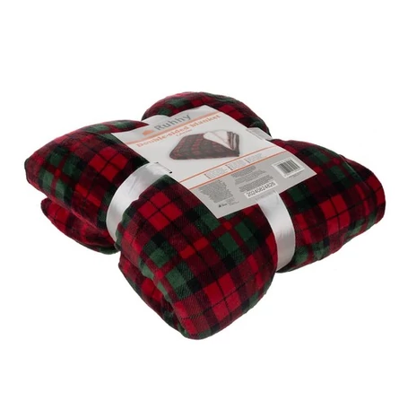 Vastag, puha kétszemélyes-kétoldalas, karácsonyi takaró, kockás mintával, 160x200 cm méretben