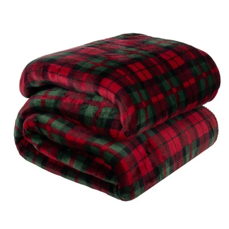 Vastag, puha kétszemélyes-kétoldalas, karácsonyi takaró, kockás mintával, 160x200 cm méretben