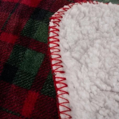 Vastag, puha kétszemélyes-kétoldalas, karácsonyi takaró, kockás mintával, 160x200 cm méretben