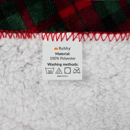 Vastag, puha kétszemélyes-kétoldalas, karácsonyi takaró, kockás mintával, 160x200 cm méretben