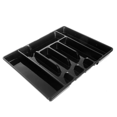 Állítható szélességű műanyag fiókbetét, fiókrendszerező, 28 - 45 cm, 7 rekeszes, fekete