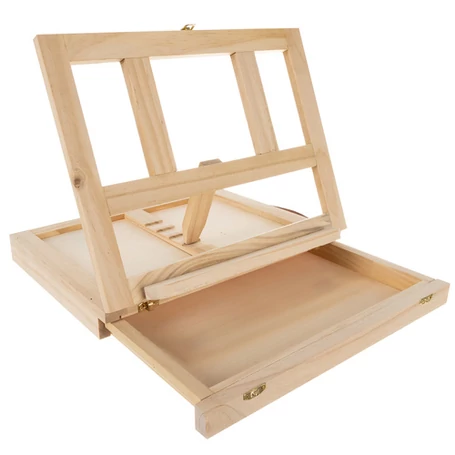 45 részes művészi rajz és festőkészlet praktikus bőröndben, felnyitható fa festőállvánnyal