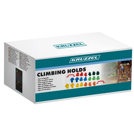 Színes falmászókészlet gyerekeknek, mászókő és mászófogantyú szett, 20 kő, 2 fogantyú + rögzítőcsavarok