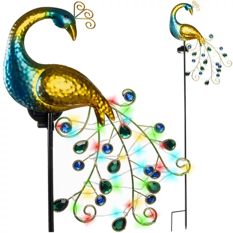 Napelemes, akkus, 40 LED-es kerti lámpa páva motívummal, alkonyatkapcsolóval, vízálló, kertbe, teraszra