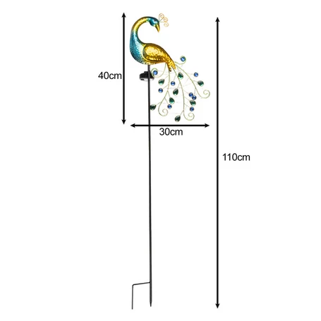 Napelemes, akkus, 40 LED-es kerti lámpa páva motívummal, alkonyatkapcsolóval, vízálló, kertbe, teraszra