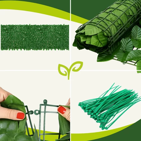 Műsövény erkélyre, kerítésre, 10 paneles betekintésgátló, 5 x 0,5 m méretben, zöld