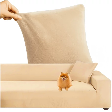 Rugalmas fotel- és kanapévédő huzat, ajándék párnahuzattal 145-185 cm méretben, bársony, bézs