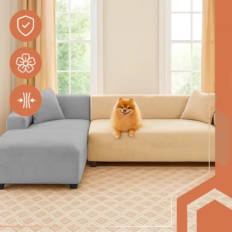 Rugalmas fotel- és kanapévédő huzat, ajándék párnahuzattal 145-185 cm méretben, bársony, bézs