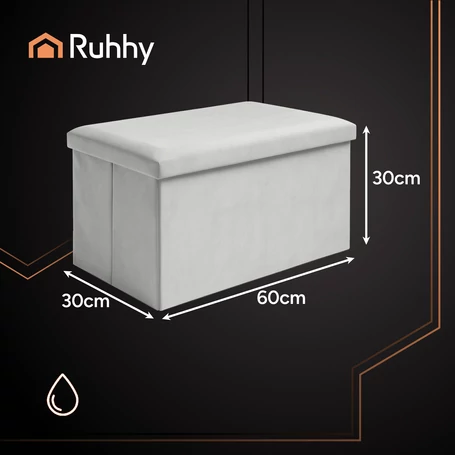 Összehajtható tárolós ülőke, puff, szürke bársonyborítással, 60x30x30 cm