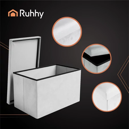 Összehajtható tárolós ülőke, puff, szürke bársonyborítással, 60x30x30 cm