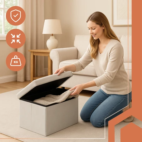 Összehajtható tárolós ülőke, puff, szürke bársonyborítással, 60x30x30 cm