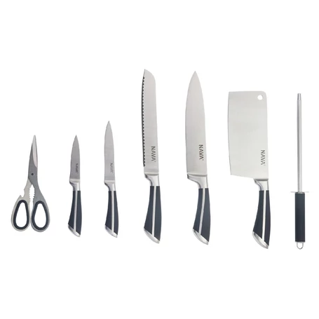 Nava 10-167-021 7db-os rozsdamentes acél késkészlet akril állvánnyal, forgatható