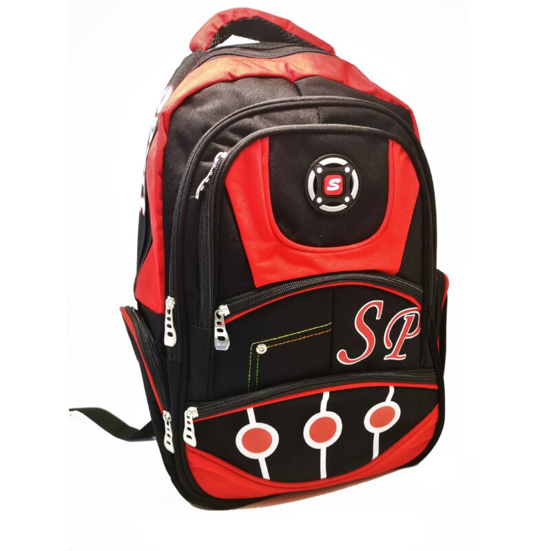 Sportos, sokzsebes iskolatáska, hátizsák, 25 literes, piros-fekete